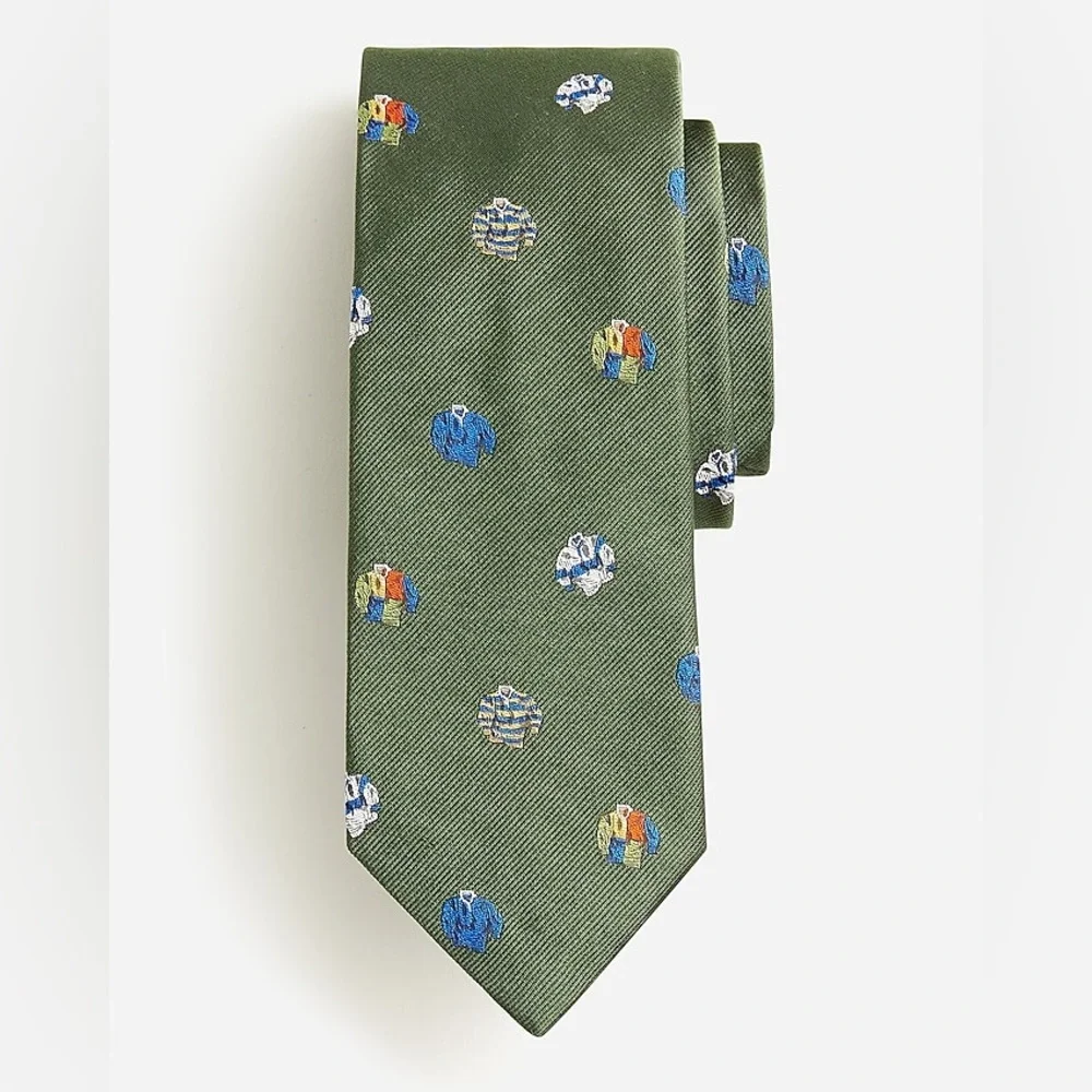 New J.Crew English silk tie in rugby pattern green preppy academia office sporty
